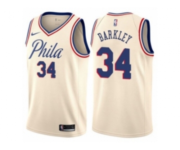 Men Nike Philadelphia 76ers #34 Charles Barkley Authentic Cream NBA Jersey - City Edition