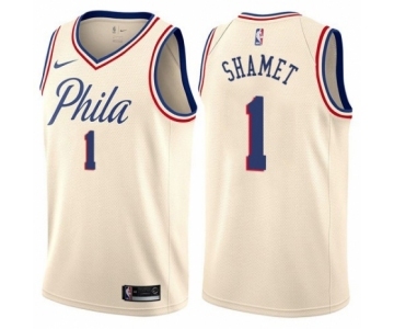 Men's Nike Philadelphia 76ers #1 Landry Shamet Authentic Cream NBA Jersey - City Edition