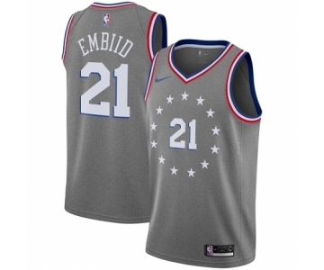 Men's Nike Philadelphia 76ers #21 Joel Embiid Swingman Gray NBA Jersey - City Edition