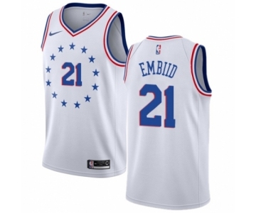 Men's Nike Philadelphia 76ers #21 Joel Embiid White Swingman Jersey - Earned Edition