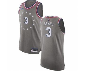 Men's Nike Philadelphia 76ers #3 Dana Barros Authentic Gray NBA Jersey - City Edition