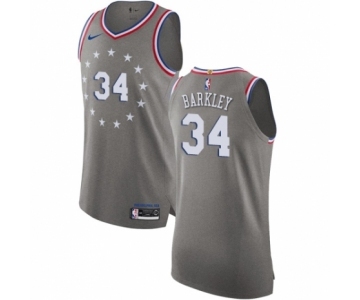 Men's Nike Philadelphia 76ers #34 Charles Barkley Authentic Gray NBA Jersey - City Edition