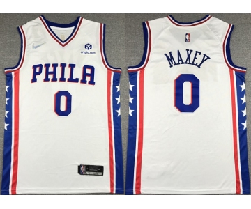 Men's Philadelphia 76ers #0 Tyrese Maxey White 75th Anniversary Association Edition Swingman Stitched Jersey