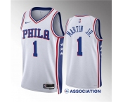 Men's Philadelphia 76ers #1 Kenyon Martin Jr White Association Edition Stitched Jersey