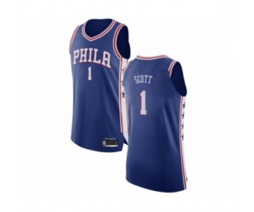 Men's Philadelphia 76ers #1 Mike Scott Authentic Blue Basketball Jersey - Icon Edition