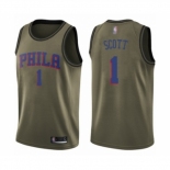 Men's Philadelphia 76ers #1 Mike Scott Swingman Green Salute to Service Basketball Jersey