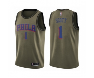 Men's Philadelphia 76ers #1 Mike Scott Swingman Green Salute to Service Basketball Jersey