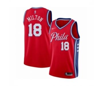 Men's Philadelphia 76ers #18 Shake Milton Authentic Red Finished Basketball Jersey - Statement Edition