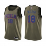 Men's Philadelphia 76ers #18 Shake Milton Swingman Green Salute to Service Basketball Jersey