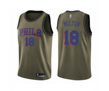 Men's Philadelphia 76ers #18 Shake Milton Swingman Green Salute to Service Basketball Jersey