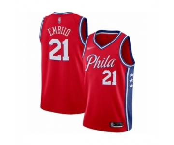 Men's Philadelphia 76ers #21 Joel Embiid Authentic Red Finished Basketball Jersey - Statement Edition