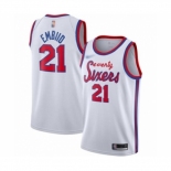 Men's Philadelphia 76ers #21 Joel Embiid Authentic White Hardwood Classics Basketball Jersey