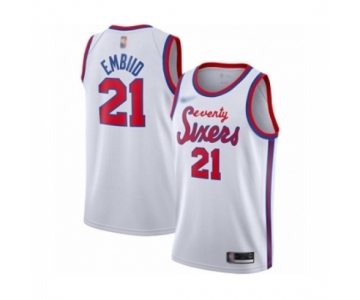 Men's Philadelphia 76ers #21 Joel Embiid Authentic White Hardwood Classics Basketball Jersey