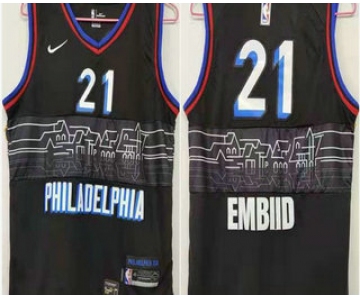 Men's Philadelphia 76ers #21 Joel Embiid NEW Black Nike 2021 Swingman City Edition Jersey