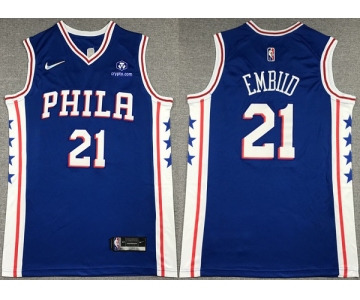 Men's Philadelphia 76ers #21 Joel Embiid Royal 75th Anniversary Icon Edition Swingman Stitched Jersey