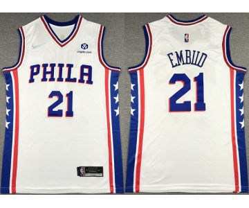 Men's Philadelphia 76ers #21 Joel Embiid White 75th Anniversary Association Edition Swingman Stitched Jersey