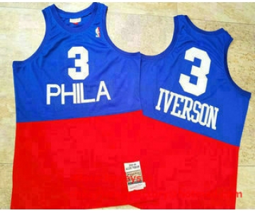 Men's Philadelphia 76ers #3 Allen Iverson 2003-04 Blue Red Hardwood Classics Soul AU Jersey