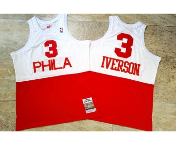 Men's Philadelphia 76ers #3 Allen Iverson 2003-04 White Red Hardwood Classics Soul AU Jersey