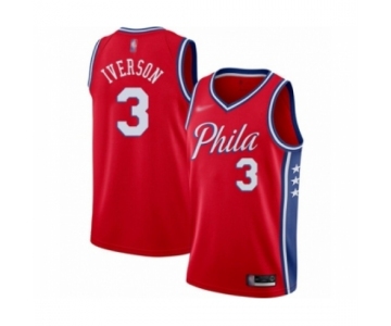 Men's Philadelphia 76ers #3 Allen Iverson Authentic Red Finished Basketball Jersey - Statement Edition