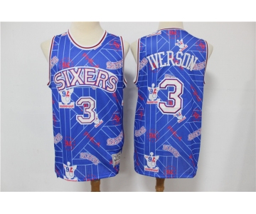 Men's Philadelphia 76ers #3 Allen Iverson Blue Tear Up Pack Mitchell & Ness Swingman Jeresy