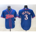 Men's Philadelphia 76ers #3 Allen Iverson Blue With Patch Cool Base Stitched Baseball Jersey