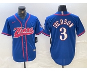 Men's Philadelphia 76ers #3 Allen Iverson Blue With Patch Cool Base Stitched Baseball Jersey