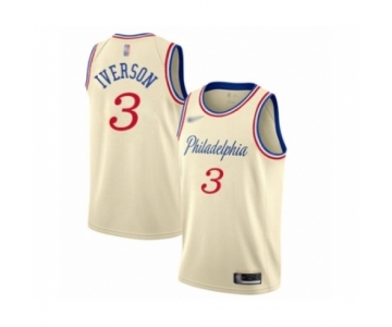 Men's Philadelphia 76ers #3 Allen Iverson Swingman Cream Basketball Jersey 2019-20 City Edition