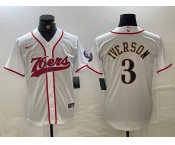 Men's Philadelphia 76ers #3 Allen Iverson White With Patch Cool Base Stitched Baseball Jersey