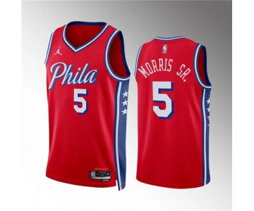 Men's Philadelphia 76ers #5 Marcus Morris Sr Red Statement Edition Stitched Jersey