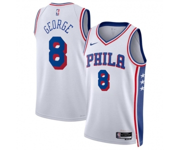 Men's Philadelphia 76ers #8 Paul George White Association Edition Stitched Jersey