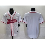 Men's Philadelphia 76ers Blank White With Patch Cool Base Stitched Baseball Jersey