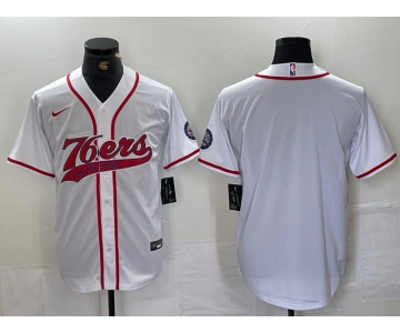 Men's Philadelphia 76ers Blank White With Patch Cool Base Stitched Baseball Jersey