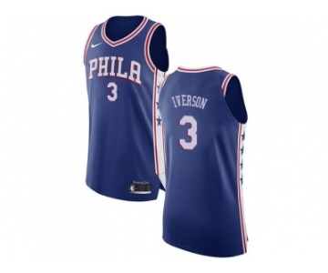 Nike Philadelphia 76ers #3 Allen Iverson Blue NBA Authentic Icon Edition Jersey