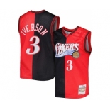 PMen's hiladelphia 76ers #3 Allen Iverson 2000-01 Black Red Hardwood Classics Jersey