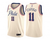 Women Nike Philadelphia 76ers #11 Nik Stauskas Swingman Cream NBA Jersey - City Edition