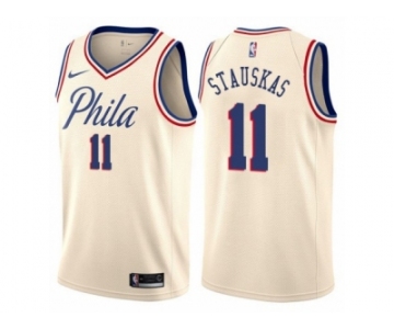 Women Nike Philadelphia 76ers #11 Nik Stauskas Swingman Cream NBA Jersey - City Edition