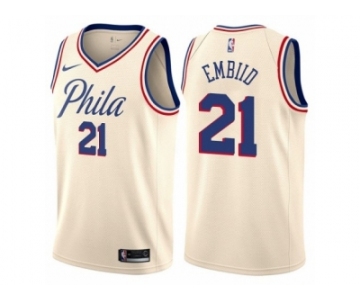 Women Nike Philadelphia 76ers #21 Joel Embiid Swingman Cream NBA Jersey - City Edition