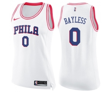 Women's Nike Philadelphia 76ers #0 Jerryd Bayless Swingman White Pink Fashion NBA Jersey