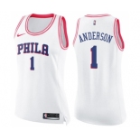 Women's Nike Philadelphia 76ers #1 Justin Anderson Swingman White Pink Fashion NBA Jersey