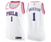 Women's Nike Philadelphia 76ers #1 Justin Anderson Swingman White Pink Fashion NBA Jersey