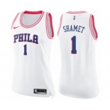 Women's Nike Philadelphia 76ers #1 Landry Shamet Swingman White Pink Fashion NBA Jersey