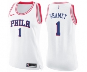 Women's Nike Philadelphia 76ers #1 Landry Shamet Swingman White Pink Fashion NBA Jersey