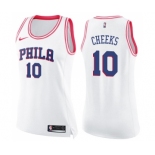 Women's Nike Philadelphia 76ers #10 Maurice Cheeks Swingman White Pink Fashion NBA Jersey