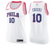 Women's Nike Philadelphia 76ers #10 Maurice Cheeks Swingman White Pink Fashion NBA Jersey