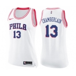 Women's Nike Philadelphia 76ers #13 Wilt Chamberlain Swingman White Pink Fashion NBA Jersey