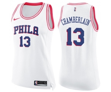 Women's Nike Philadelphia 76ers #13 Wilt Chamberlain Swingman White Pink Fashion NBA Jersey