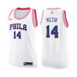 Women's Nike Philadelphia 76ers #14 Shake Milton Swingman White Pink Fashion NBA Jersey