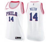 Women's Nike Philadelphia 76ers #14 Shake Milton Swingman White Pink Fashion NBA Jersey