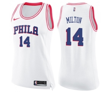 Women's Nike Philadelphia 76ers #14 Shake Milton Swingman White Pink Fashion NBA Jersey