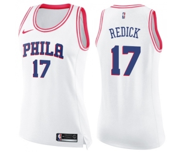 Women's Nike Philadelphia 76ers #17 JJ Redick Swingman White Pink Fashion NBA Jersey